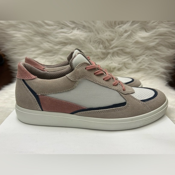 ECCO  Size 9 - 9.5 Soft Classic Retro Tie Trainers Sneaker Shoes Grey Rose - Picture 2 of 14